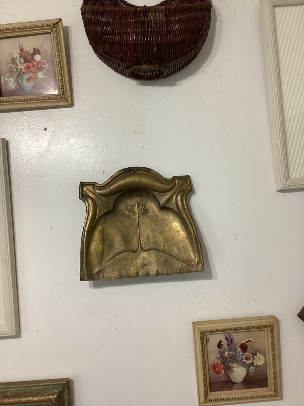 Brass Decorative art nouveau crumb tray , unique gallery wall piece
